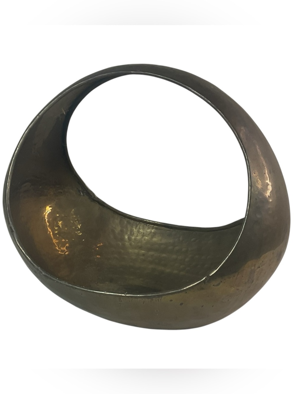 Vintage Hammered Brass Basket Bowl Sculptural Handle MCM Decor South Korea